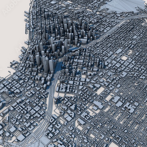 Seattle City Washington United States Map, 3D Rendering