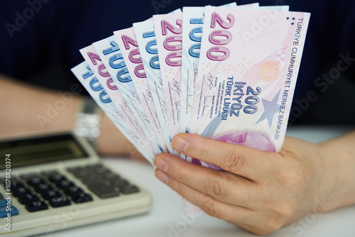 Turkish lira account. woman accountant.