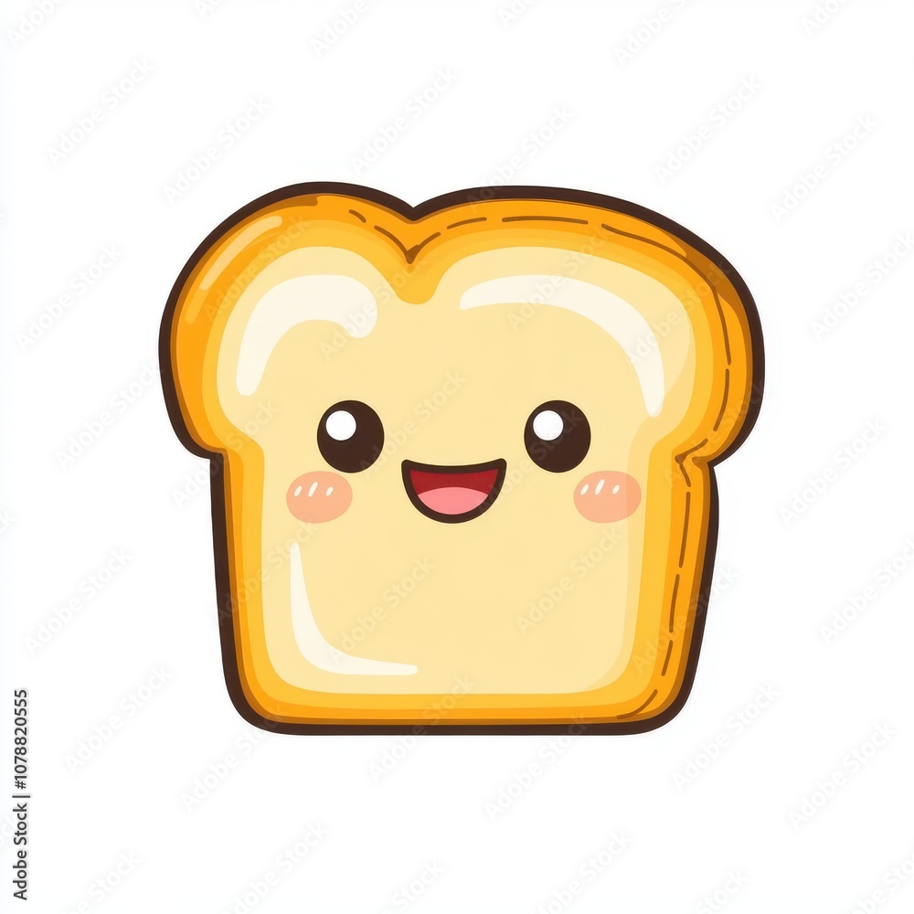 A cute, smiling cartoon bread slice with a joyful expression, perfect for food themes and playful designs. A cute, smiling cartoon bread slice with a joyful expression, perfect for food themes and playful designs.