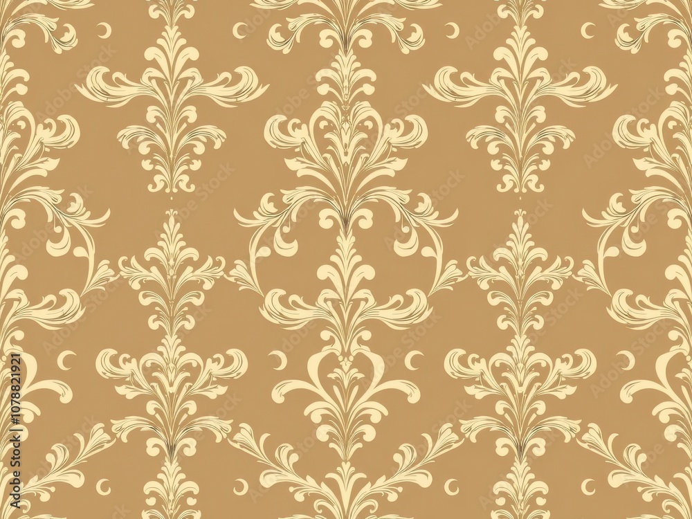 Elegant and classic Seamless Damask wallpaper design in gold and white colors, classic, luxury, home Elegant and classic Seamless Damask wallpaper design in gold and white colors, classic, luxury, home