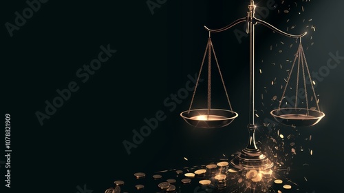 A symbolic image of a scale with coins falling out on a dark background . The poster of justice symbolizes the fight against corruption. International Anti Corruption Day
