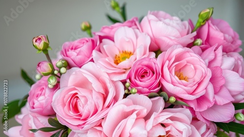 Pink peonies and roses bouquet with space for text, flowers, floral, pink