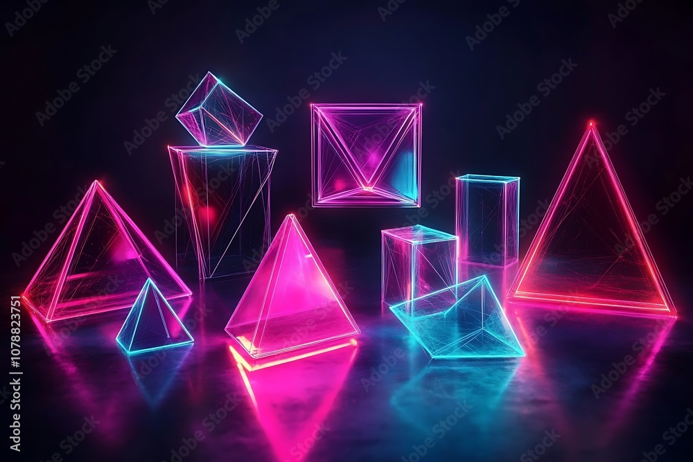 Abstract glowing geometric shapes on dark Abstract glowing geometric shapes on dark