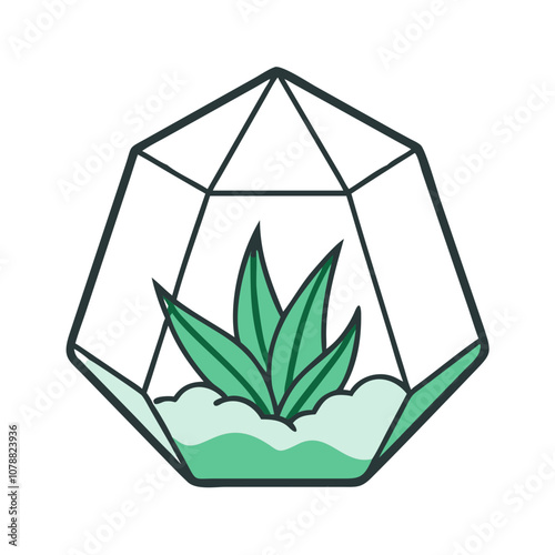 Terrarium, decorative, showcasing indoor plants, inside geometric glass container