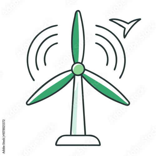 Wind turbine, generating renewable energy, with motion lines