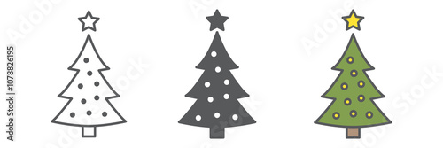 Christmas tree line icon collection, merry christmas and xmas, fir tree sign vector graphics, editable stroke linear icon set, eps 10.