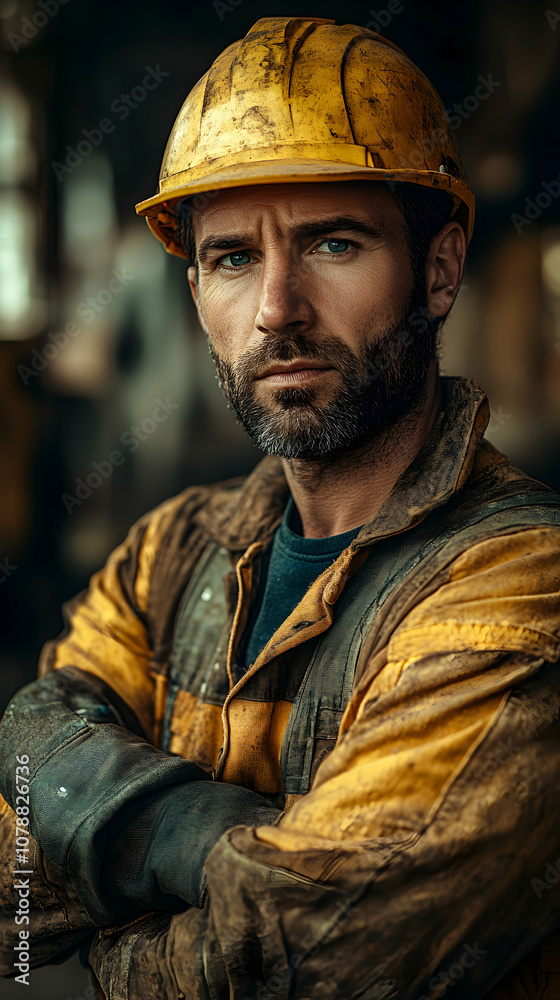 Portrait of a Rugged Construction Worker with a Focused Expression Portrait of a Rugged Construction Worker with a Focused Expression