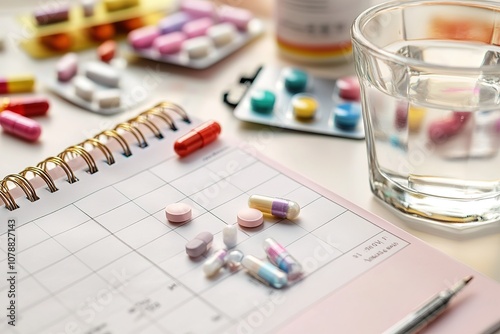 Contraceptive control pills and condom on date of calendar background calculate date Control the birth rate. health care and medicine, contraception concept. empty space for text. 