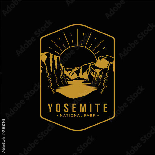 Line art Yosemite National Park emblem patch logo illustration