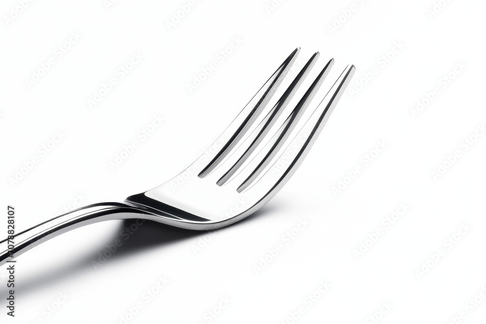 Close-up of a shiny silver fork on a white isolate background Close-up of a shiny silver fork on a white isolate background