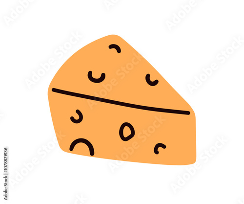 Swiss cheese, triangle piece. Emmental bar with holes, eyes. Holland snack ic...