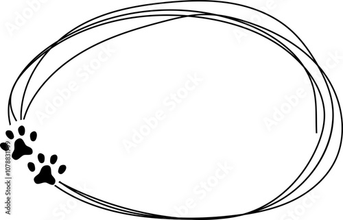 Cat dog pet doodle frame, hand drawn border with paw.  Footprint decoration.