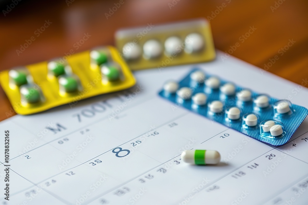 Birth control pills on calendar, contraception health and medicine.
Birth control pills on calendar, contraception health and medicine.