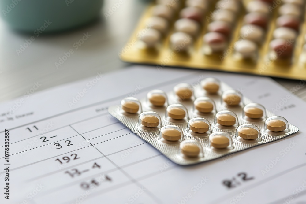 Birth control pills on calendar, contraception health and medicine.
Birth control pills on calendar, contraception health and medicine.