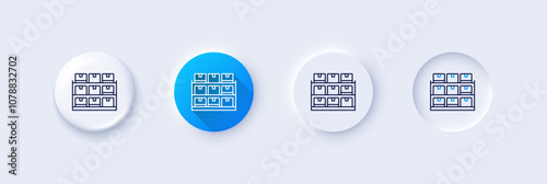 Storage line icon. Neumorphic, Blue gradient, 3d pin buttons. Goods warehouse sign. Rack with boxes symbol. Line icons. Neumorphic buttons with outline signs. Vector