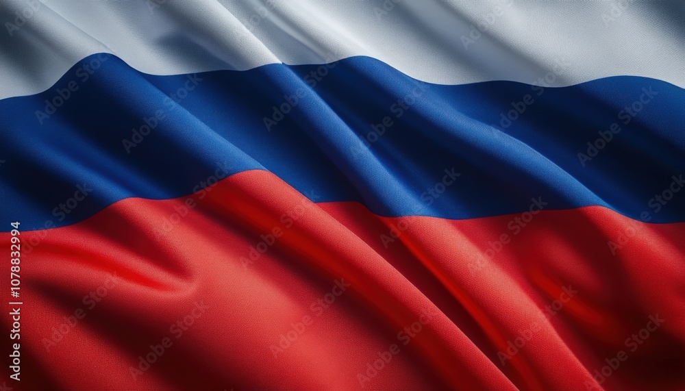 Close-up of the Russian flag with detailed fabric texture and bold colors Close-up of the Russian flag with detailed fabric texture and bold colors
