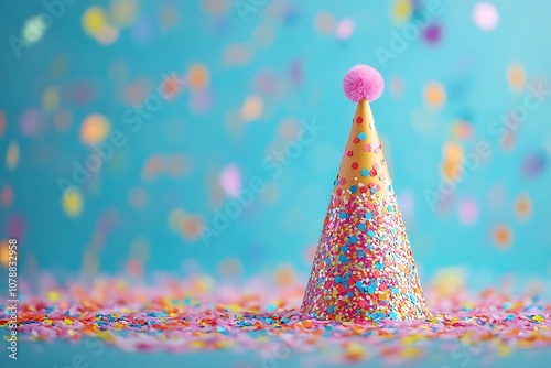 Colorful Party Hat with Confetti - Illustration