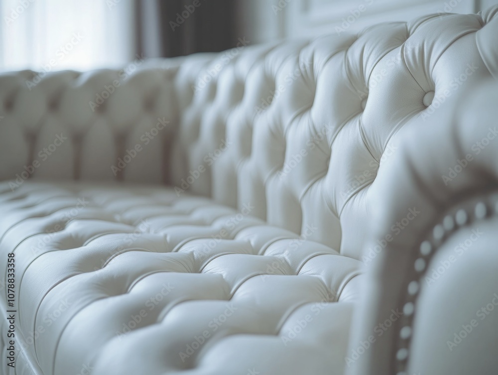 Fototapeta premium Elegant Leather Chesterfield Couch with Tufted Backrest