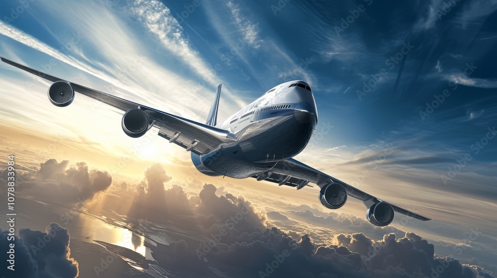 The plane is in the sky. A congratulatory poster. International Civil Aviation Day on December 7th The plane is in the sky. A congratulatory poster. International Civil Aviation Day on December 7th