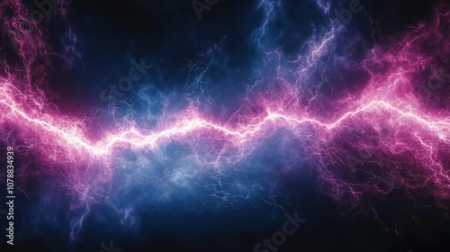 A vibrant, swirling electric discharge of blue and pink lightning.