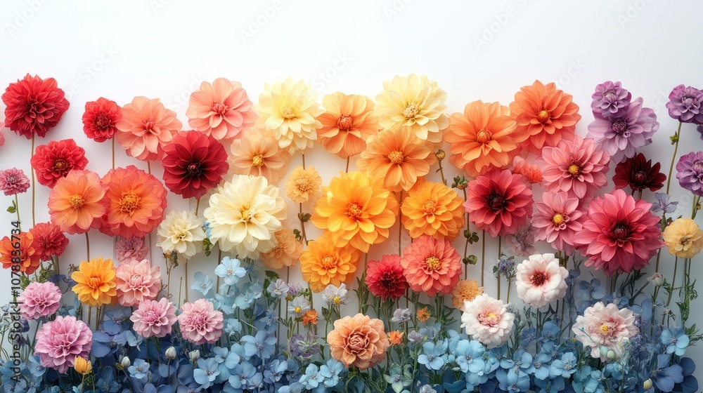 A vibrant arrangement of colorful artificial flowers on a wall.