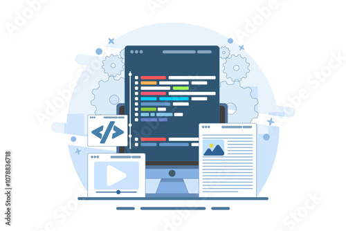 web design user interface prototype testing concept on local server. Website development, coding on Laptop screen, and Programming for landing page, web banner, mobile app. vector illustration.
