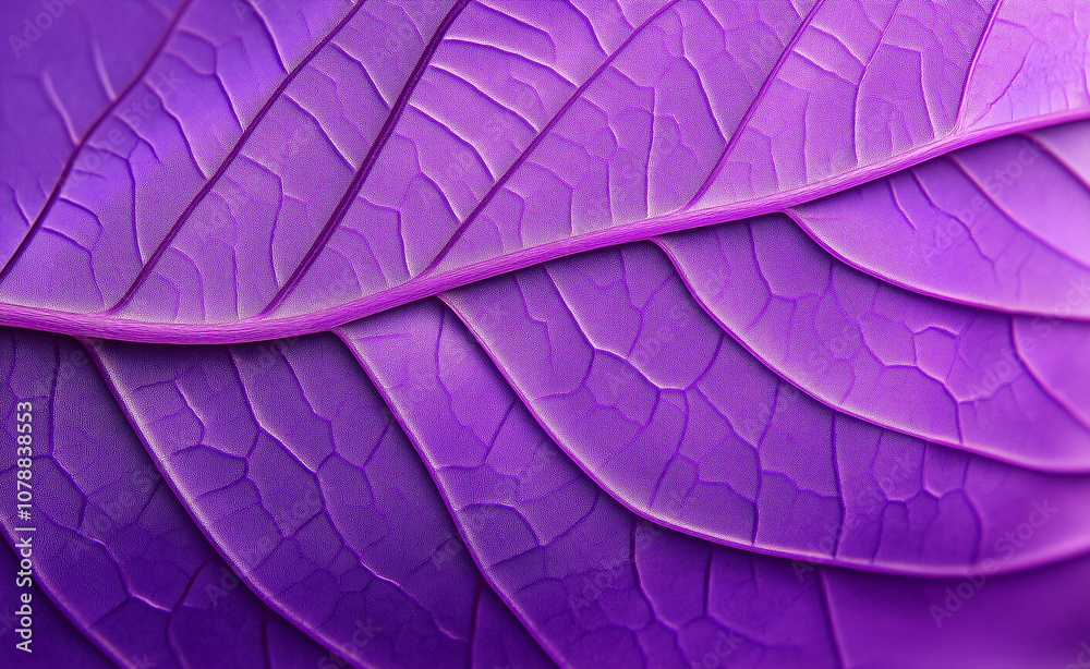 Obraz premium Close-up of a purple leaf's intricate vein structure, highlighting its vibrant color and detailed natural pattern.