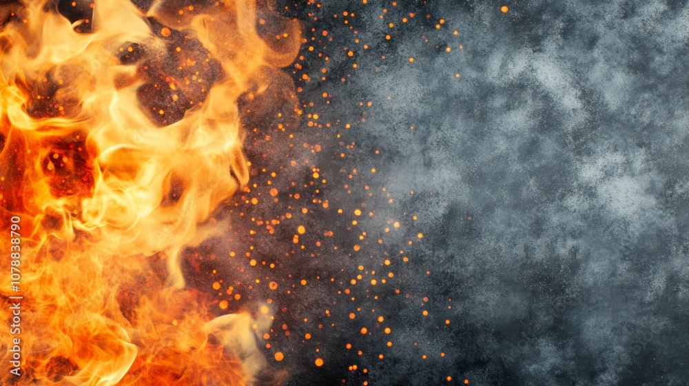 Obraz premium Fiery flames isolated on black background, a striking image of heat, energy, and power for design inspiration