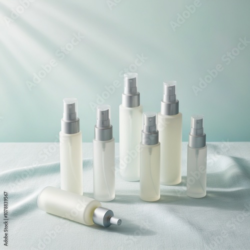 minimalist beauty product bottles, clean and skincare packing.