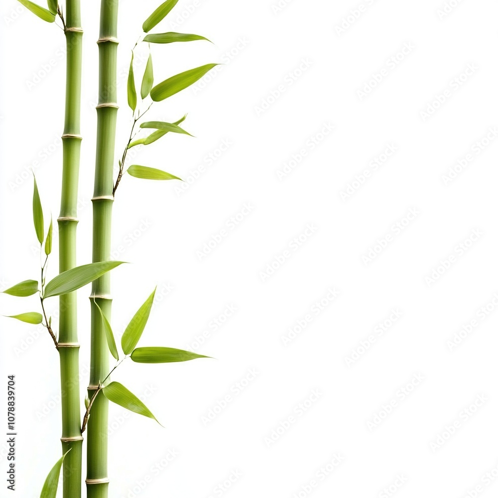 Green bamboo stems with leaves, cut out isolated on white a background Green bamboo stems with leaves, cut out isolated on white a background