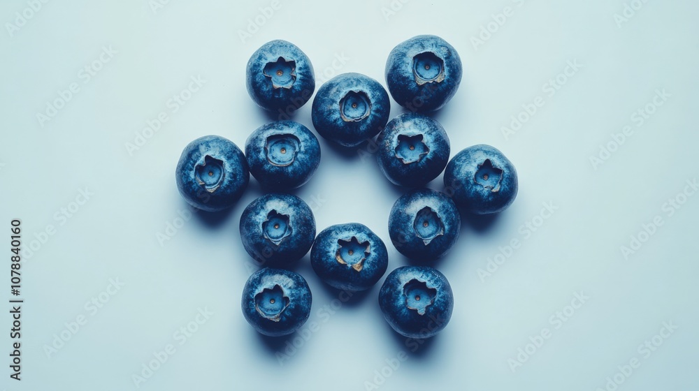 Blueberries Arranged in a Star Shape on Blue Background Blueberries Arranged in a Star Shape on Blue Background