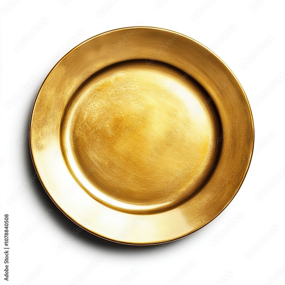 Luxurious golden coating empty plate in a dining setting isolated on white a background Luxurious golden coating empty plate in a dining setting isolated on white a background