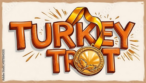 Vibrant Turkey Trot Design Featuring Medal and Bold Lettering Perfect for Holiday Events, Races, and Seasonal Celebrations photo