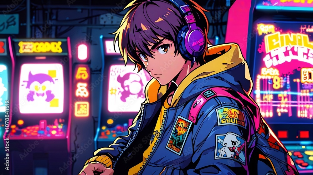 Fototapeta premium Retro Gamer, anime retro style concept