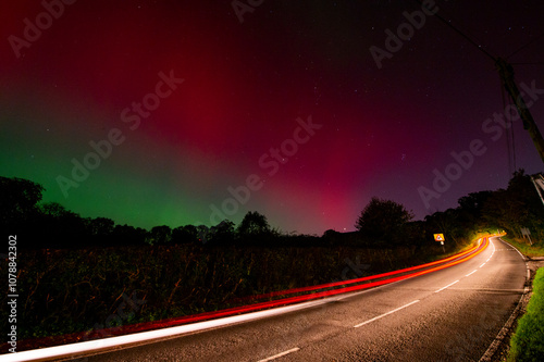 highway at night northen lights