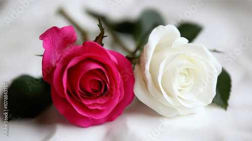 Elegant Pink and White Roses Together on a Soft Background, Showcasing Floral Beauty