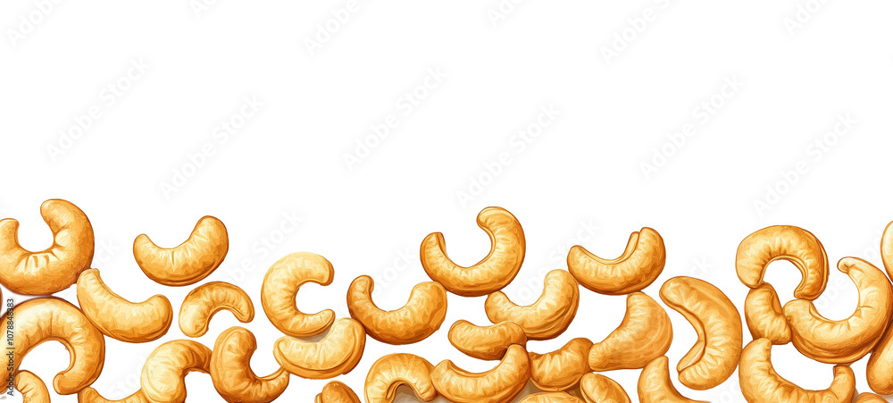 Seamless Horizontal cashews isolated on Transparent background - nuts boarder Background Seamless Horizontal cashews isolated on Transparent background - nuts boarder Background