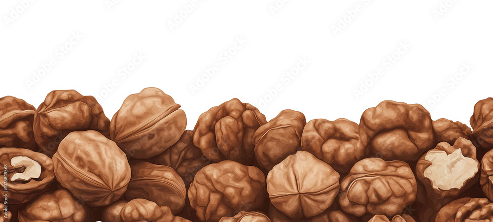 Seamless Horizontal Walnuts nuts isolated on Transparent background - nuts boarder Background Seamless Horizontal Walnuts nuts isolated on Transparent background - nuts boarder Background