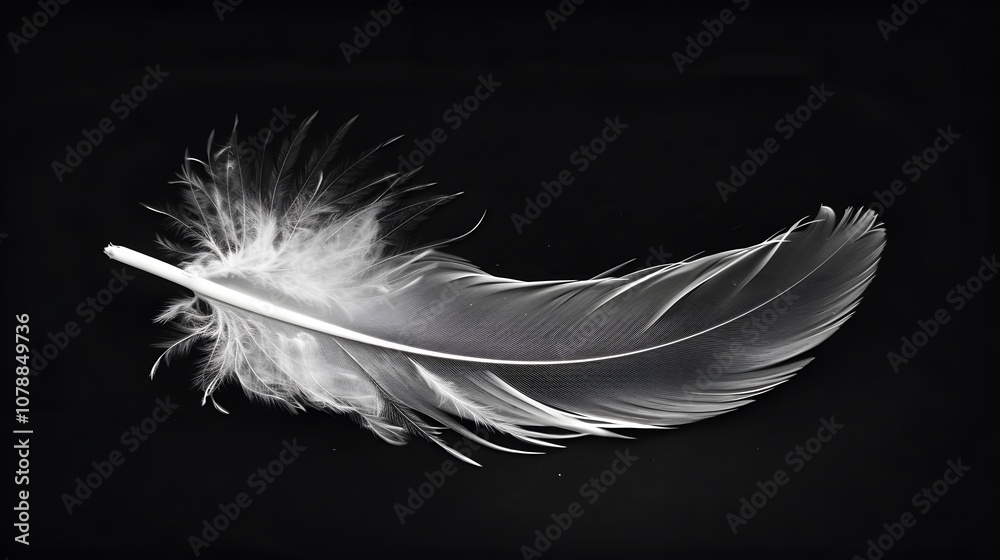 Obraz premium Feather gently falling against minimal black and bfedef eacceaee generated illustration