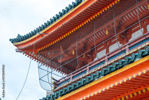 Kiyomizu-dera temple showing traditional japanese architecture with vivid colors in kyoto, japan photo