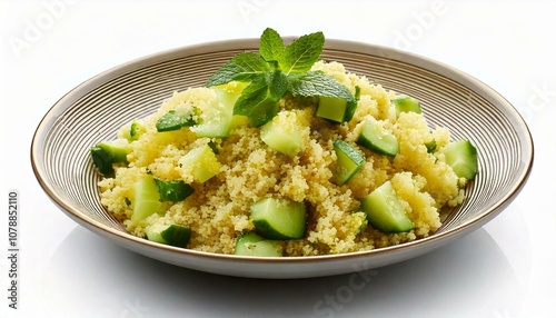 Freigestellter Couscous-Salat mit Minze und Gurken – Leichtes Sommergerich photo