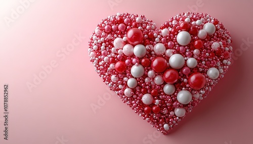 A heart made of small red and white beads