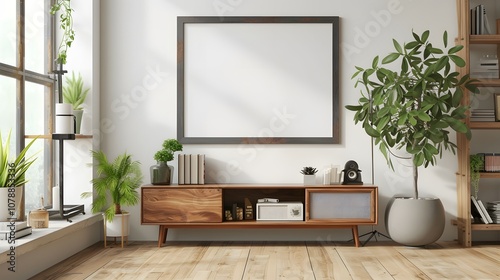 Vintage styled room with modernly minimalistic cinematic poster placed wooden frame generated illustration