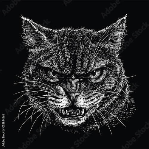Cat Illustration Black White