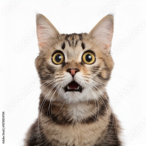a cat surprised on white background