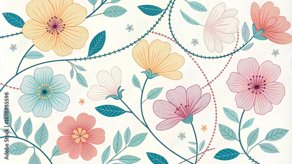 Flora and Threads: Abstract Flower Forms Interconnected Flora and Threads: Abstract Flower Forms Interconnected