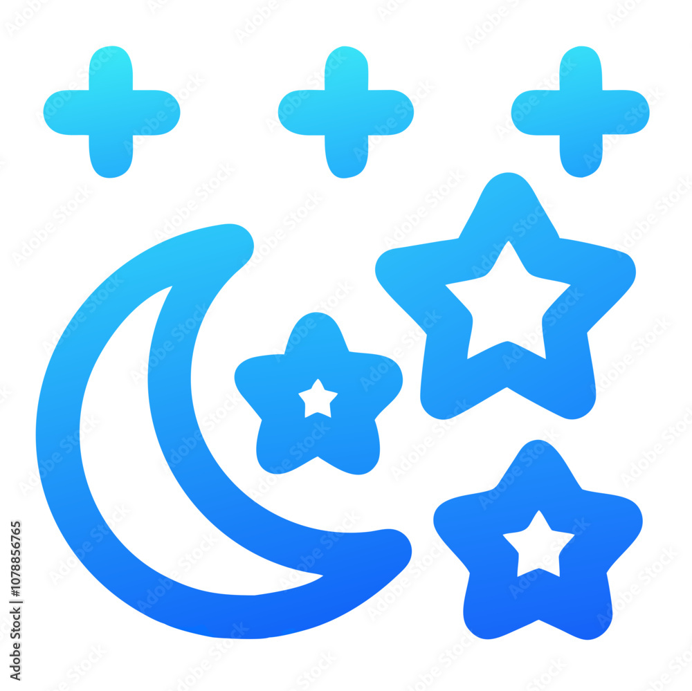 Vector blue stars and moon icon against a snowy backdrop for night atmosphere designs Vector blue stars and moon icon against a snowy backdrop for night atmosphere designs