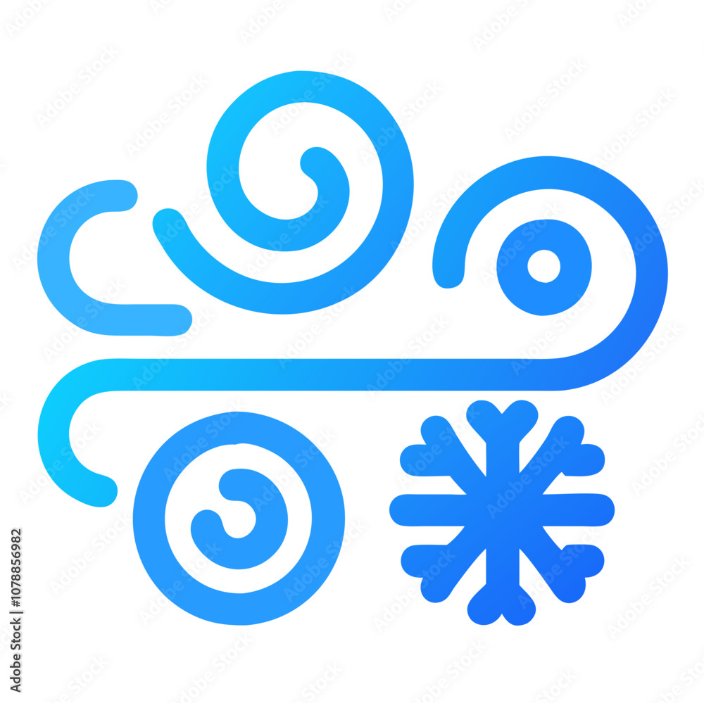 Vector blue wind icon with snowflake symbol for cold weather design concepts Vector blue wind icon with snowflake symbol for cold weather design concepts