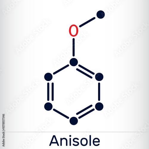 Anisole, methoxybenzene, methyl phenyl ether molecule. Skeletal chemical formula. Vector