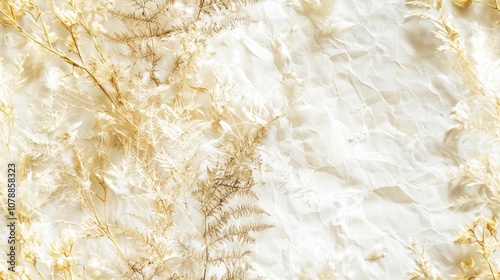 Botanical Still Life: Dried Flowers and Ferns on Textured Paper Background with Earthy Tones and Delicate Details